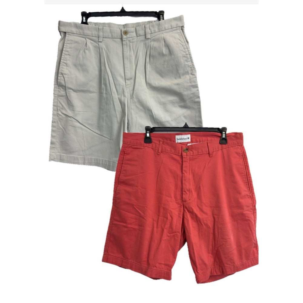 Lot of 2 Haggar, Saddlebred Shorts Mens 34‎ Cotton Blend Stretch Beige Red 9"